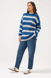 YOURS Plus Size Blue Stripe Knitted Jumper | Yours Clothing 1