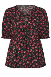 YOURS Curve Black Cherry Tie Front Peplum Top