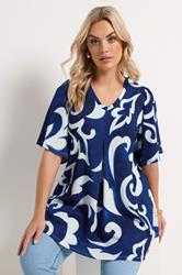 YOURS Plus Size Blue Abstract Textured Pleat Front Top | Yours Clothing  3