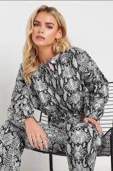 PixieGirl Petite Women's Grey Snake Print Denim Bomber Jacket | PixieGirl 4
