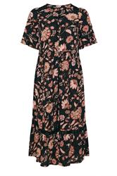 EVANS Plus Size Black Floral Crinkle Button Through Maxi Dress | Evans 6