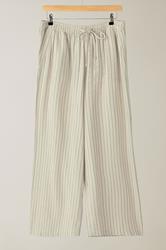 EVANS Curve Natural Brown Stripe Print Premium Linen Trousers