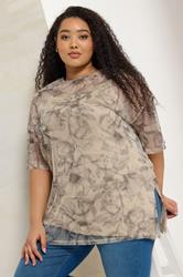 YOURS Plus Size Natural Brown Leaf Oversized Mesh Top | Yours Clothing 4