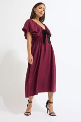 PixieGirl Petite Women's Burgundy Red Velvet Bow Mini Dress | PixieGirl 2