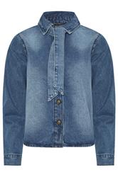 PixieGirl Petite Women's Blue Denim Tie Neck Cotton Shirt | PixieGirl 5