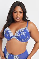 YOURS Plus Size Blue Floral Embroidered Plunge Bra | Yours Clothing 3