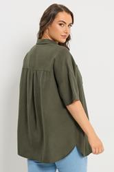 YOURS Plus Size Khaki Green Short Sleeve Linen Shirt | Yours Clothing 4
