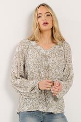 LTS Tall Natural Brown Floral Crinkle Blouse | Long Tall Sally  3