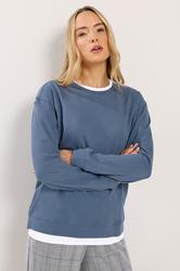 LTS Tall Women's Denim Blue & White Cotton Layered Top | Long Tall Sally 1