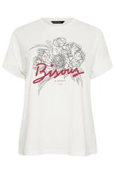 EVANS Plus Size Ivory White Floral Beaded Slogan Modal T-Shirt | Evans 5