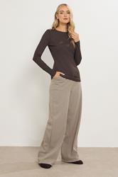 LTS Tall Chocolate Brown Ribbed Button Top | Long Tall Sally 1