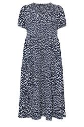 EVANS Curve Navy Blue Spot Print Tiered Maxi Dress