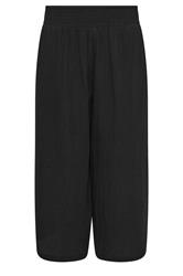 PixieGirl Petite Black Cotton Cheesecloth Cropped Wide Leg Trousers