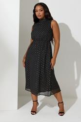 YOURS LONDON Plus Size Black Metallic Dobby Halter Neck Dress | Yours Clothing  1