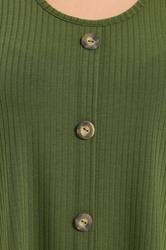 YOURS Plus Size Khaki Green Button Front Ribbed Swing Top | Yours Clothing 4