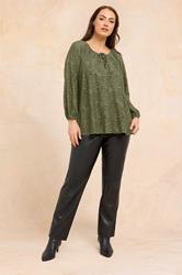 EVANS Plus Size Khaki Green Zebra Burnout Blouse | Evans 1