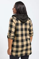 YOURS Plus Size Natural Brown Hooded Check Shirt | Yours Clothing 2
