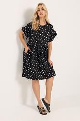 YOURS Plus Size Black Polka Dot Frill Sleeve Tunic Dress | Yours Clothing 1