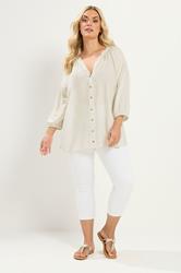 YOURS Plus Size Ivory White Chambray Blouse | Yours Clothing 1