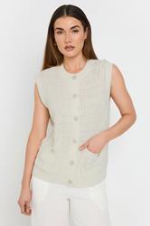 LTS Tall Ivory White Knitted Metallic Button Vest Top | Long Tall Sally 1