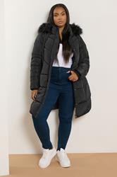 YOURS Plus Size Black Puffer Midi Coat | Yours Clothing 1