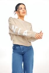 PixieGirl Petite Womens Stone Brown 'California' Slogan Cropped Sweatshirt | PixieGirl 3