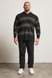 BadRhino Big & Tall Black Stripe Collared Knitted Polo | BadRhino 2