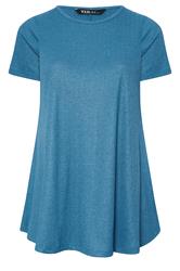 YOURS Curve Mid Blue Ribbed Soft Touch T-Shirt