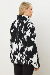 LTS Tall Black Cow Print Zip Fleece Jacket | Long Tall Sally 2