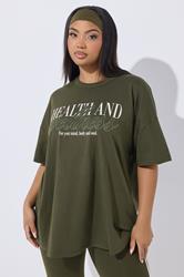 YOURS ACTIVE Plus Size Khaki Green 'Health & Wellness' T-Shirt | Yours Clothing 2
