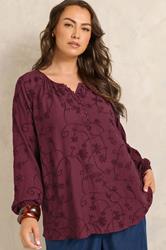 EVANS Plus Size Burgundy Red Floral Embroidered Blouse | Evans 3
