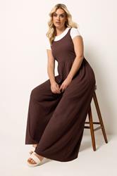 YOURS Plus Size Chocolate Brown Textured Jumpsuit | Yours Clothing 1