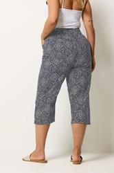 YOURS Plus Size Navy Blue Geometric Cool Cotton Cropped Trousers | Yours Clothing 2
