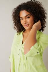 EVANS Plus Size Chartreuse Green Pintuck Henley Top | Evans 4