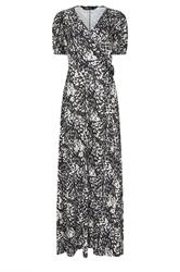 LTS Tall Black Abstract Animal Wrap Maxi Dress