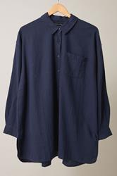 EVANS Curve Navy Blue Long Sleeve Premium Linen Shirt