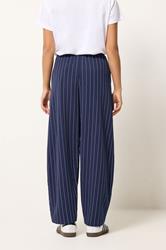 PixieGirl Petite Womens Navy Blue Stripe Barrel Leg Trousers | PixieGirl 2