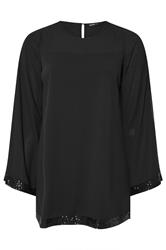 YOURS Plus Size Black Sequin Panel Flare Tunic Top | Yours Clothing 5