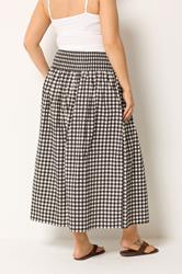 YOURS Plus Size Chocolate Brown Gingham Maxi Skirt | Yours Clothing 2
