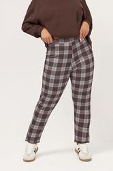 YOURS Plus Size Chocolate Brown Check Crepe Tapered Trousers | Yours Clothing 3