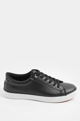 Black Faux Leather Lace Up Trainers In Extra Wide EEE Fit | Yours Clothing 2