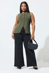 LIMITED COLLECTION Plus Size Khaki Green Knitted Waistcoat | Yours Clothing 2