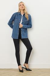 LTS Tall Blue Denim Mid Wash Cotton Shirt | Long Tall Sally 2