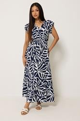 M&Co Petite Navy Blue Abstract Print V-Neck Dress | M&Co 3