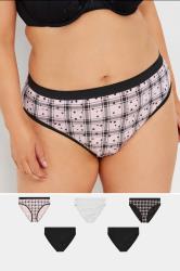 YOURSET 5 PACK Plus Size Black & Pink Check Print High Leg Knickers | Yours Clothing  1