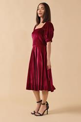 PixieGirl Petite Women's Burgundy Red Square Neck Velvet Dress | PixieGirl 1