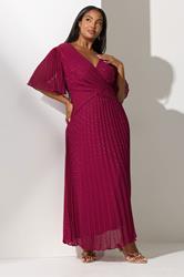 YOURS LONDON Plus Size Red Metallic Dobby Pleated Wrap Dress | Yours Clothing 1