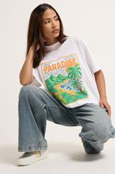 PixieGirl Petite Women's White 'Paradise' Slogan Cotton T-Shirt | PixieGirl 3