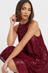PixieGirl Petite Women's Burgundy Red Sequin Embellished Halter Neck Dress | PixieGirl 6