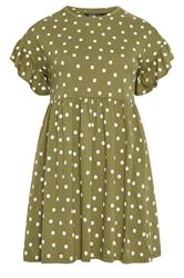 YOURS Curve Khaki Green Polka Dot Tunic Dress